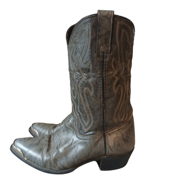 Vintage Texas Boot Co. Men's Gray Leather Cowboy Boots Silver Tip size 10 - Picture 5 of 16